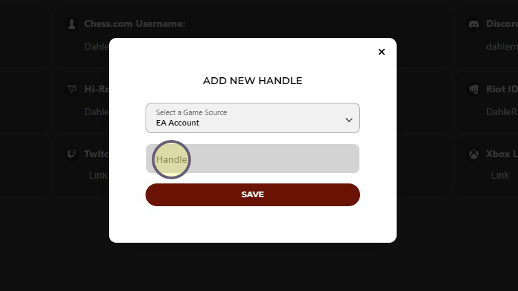 Add New Handle dialog box with Handle field highlighted