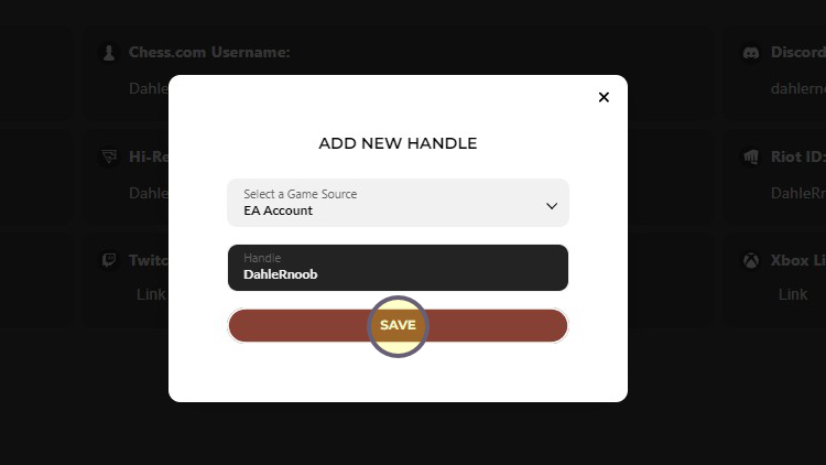 Add New Handle dialog box with Save button highlighted